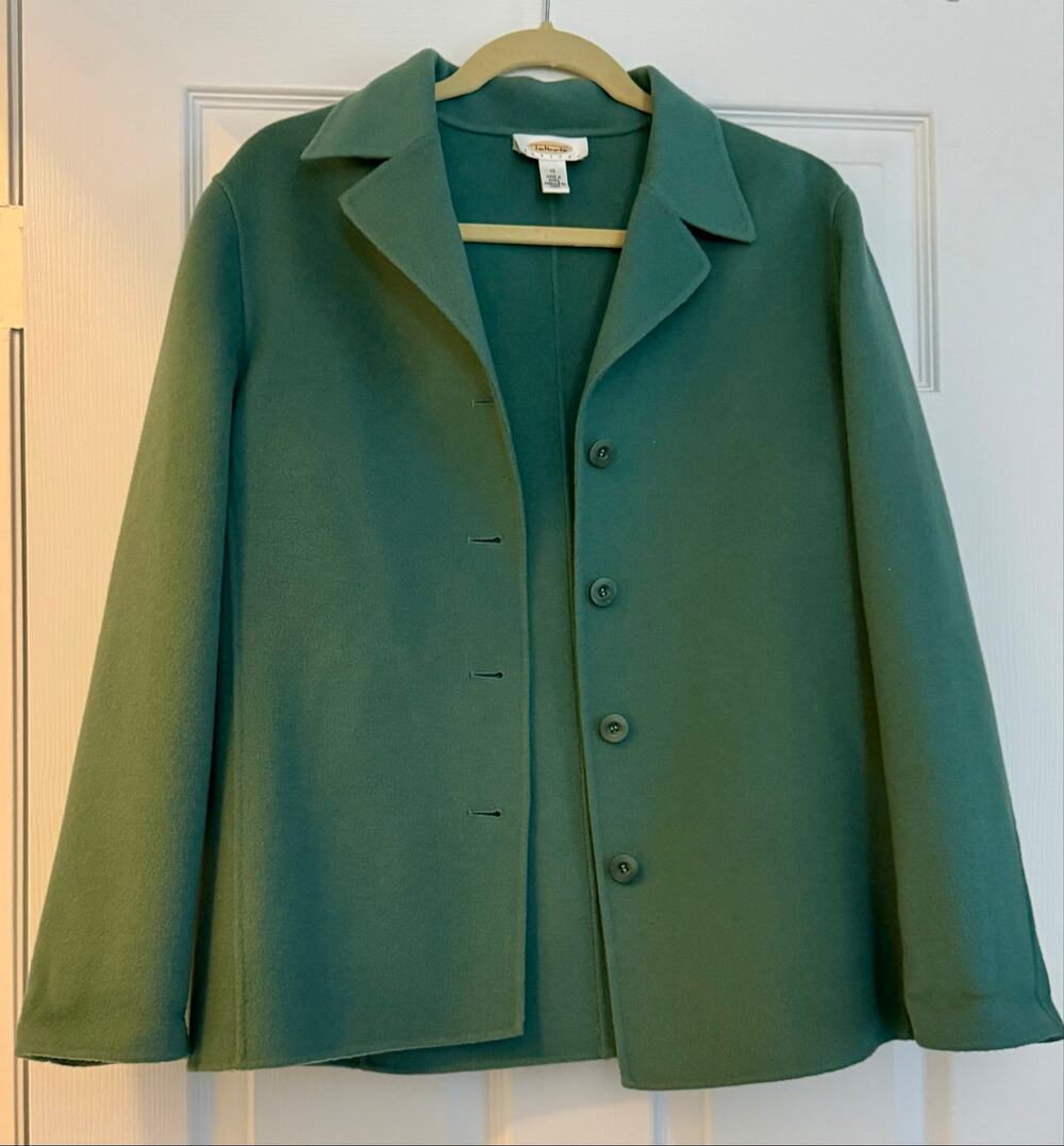 Vintage Talbots Petites Boiled Wool Green Jacket Size 12P 100% Wool
